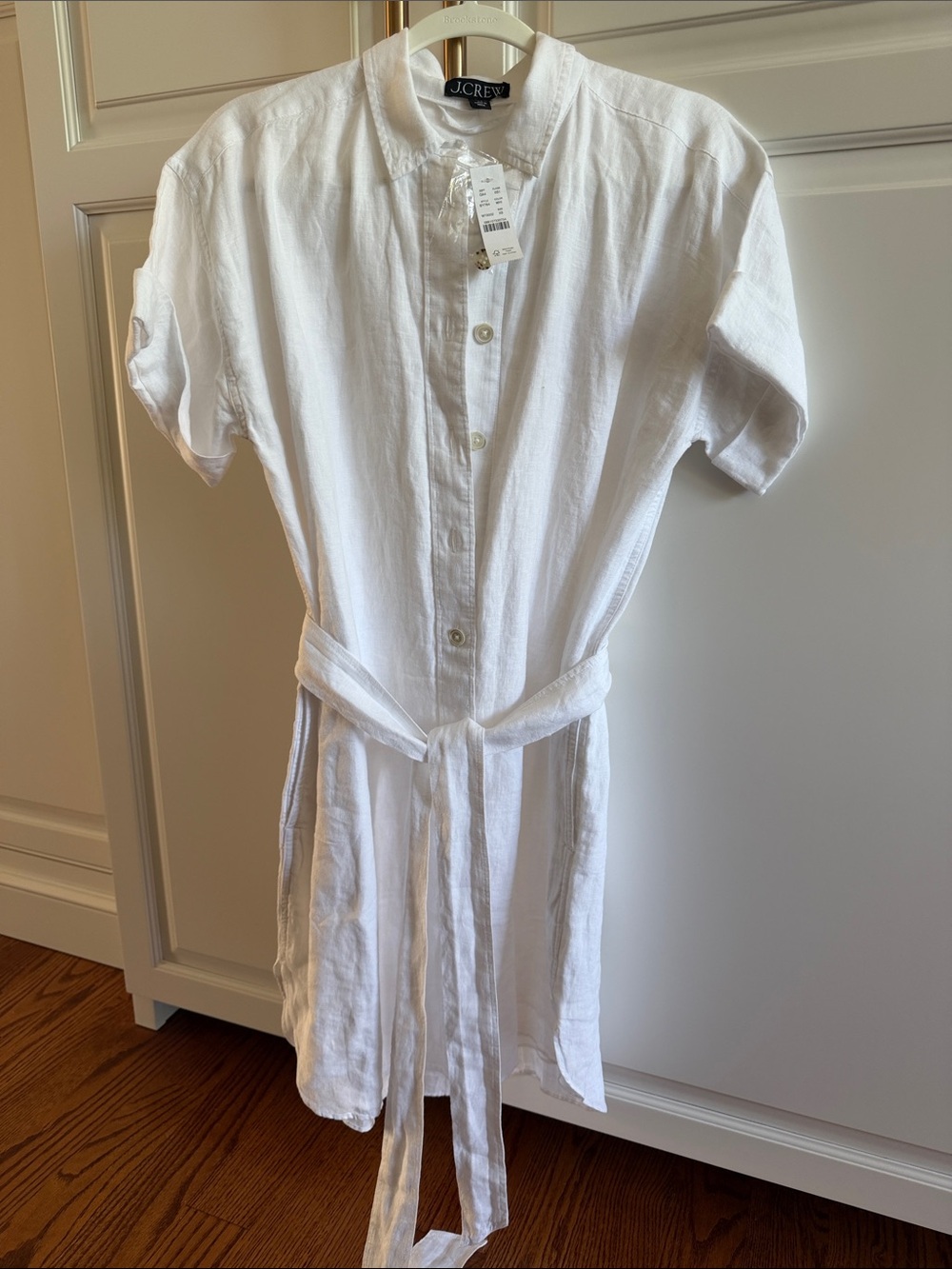 J. Crew White Short-Sleeve Linen lined Button-Down dress or wear open XS NWT
